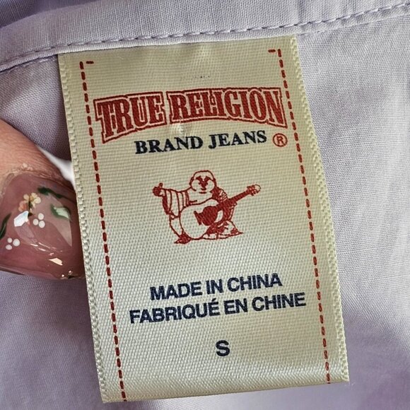 True Religion Light Pastel Purple Collared Button Up Blouse Sz S - Picture 6 of 7
